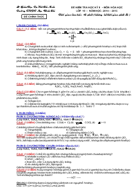 Đề kiểm tra học kỳ II  Môn hóa học lớp 10  Năm học 2014  2015
